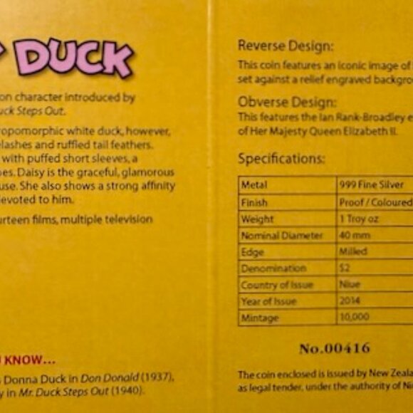 2014 NIUE S$2 Disney Daisy Duck Colorized NGC PF 70 UCAM original package - Picture 5 of 8